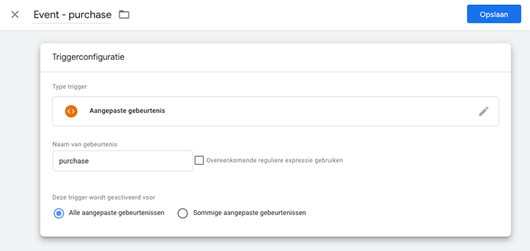 purchase event opslaan