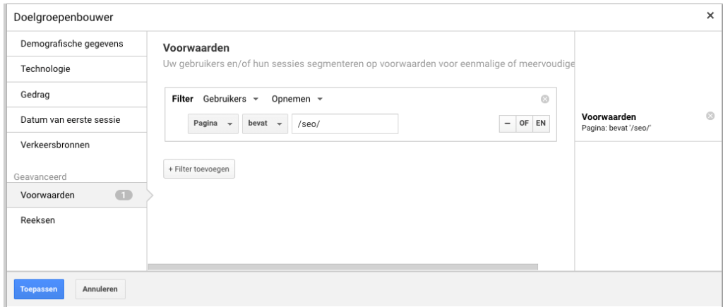 Doelgroepbouwer Google Analytics