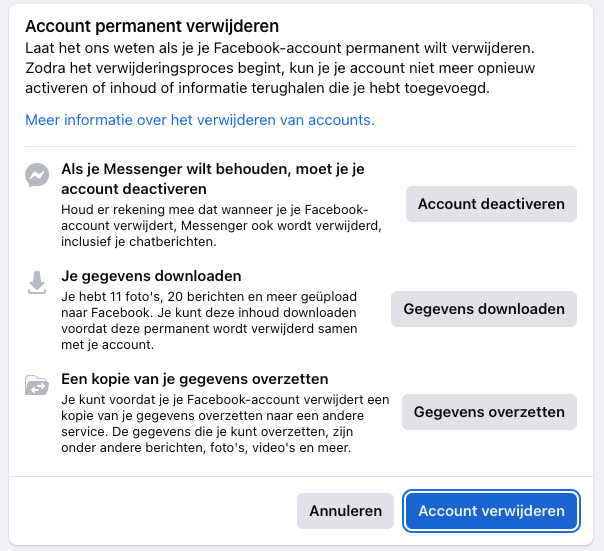 Facebook verwijderen account verwijderen