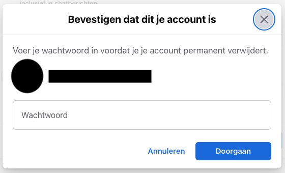 Facebook verwijderen bevestigen