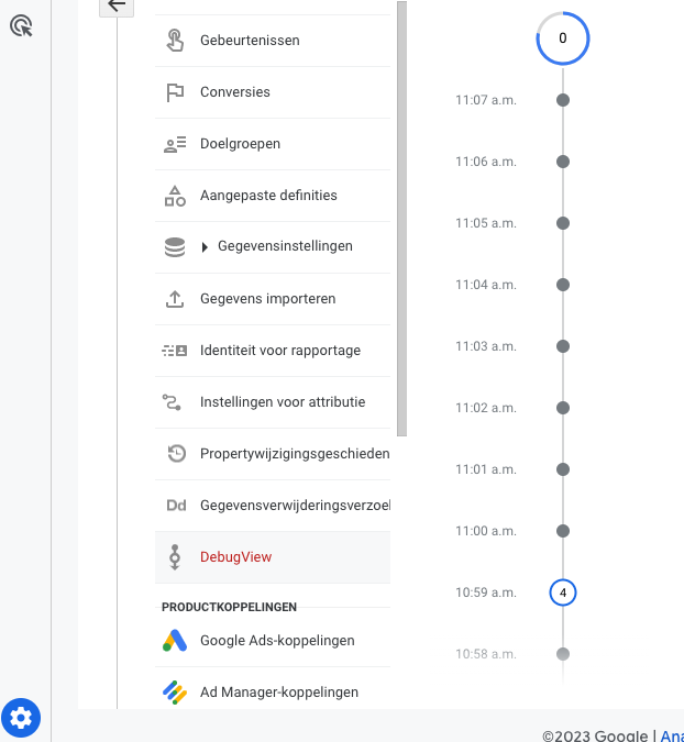 GA4 DebugView Minutenstream 2023