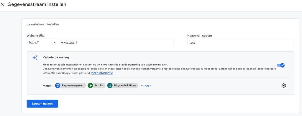 GA4 Gegevensstream Instellen