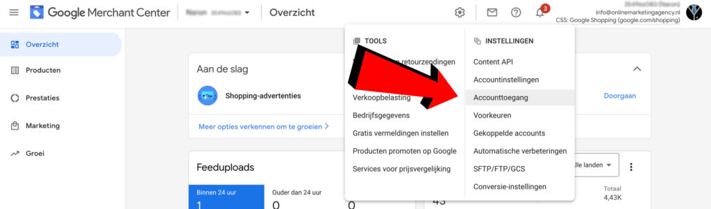 Gebruiker toevoegen Google Merchant Center