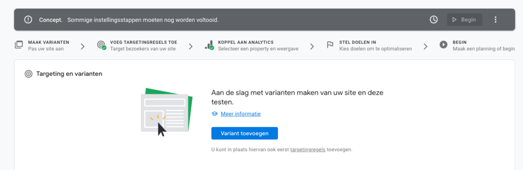 Google Optimize Variant aanmaken