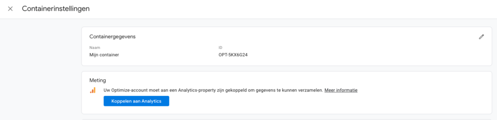 Google Optimize koppelen aan Analytics
