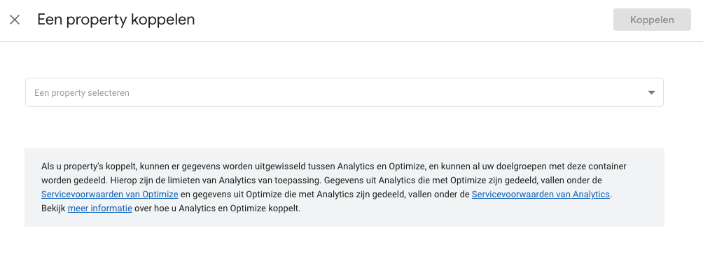 Google Optimize property kiezen