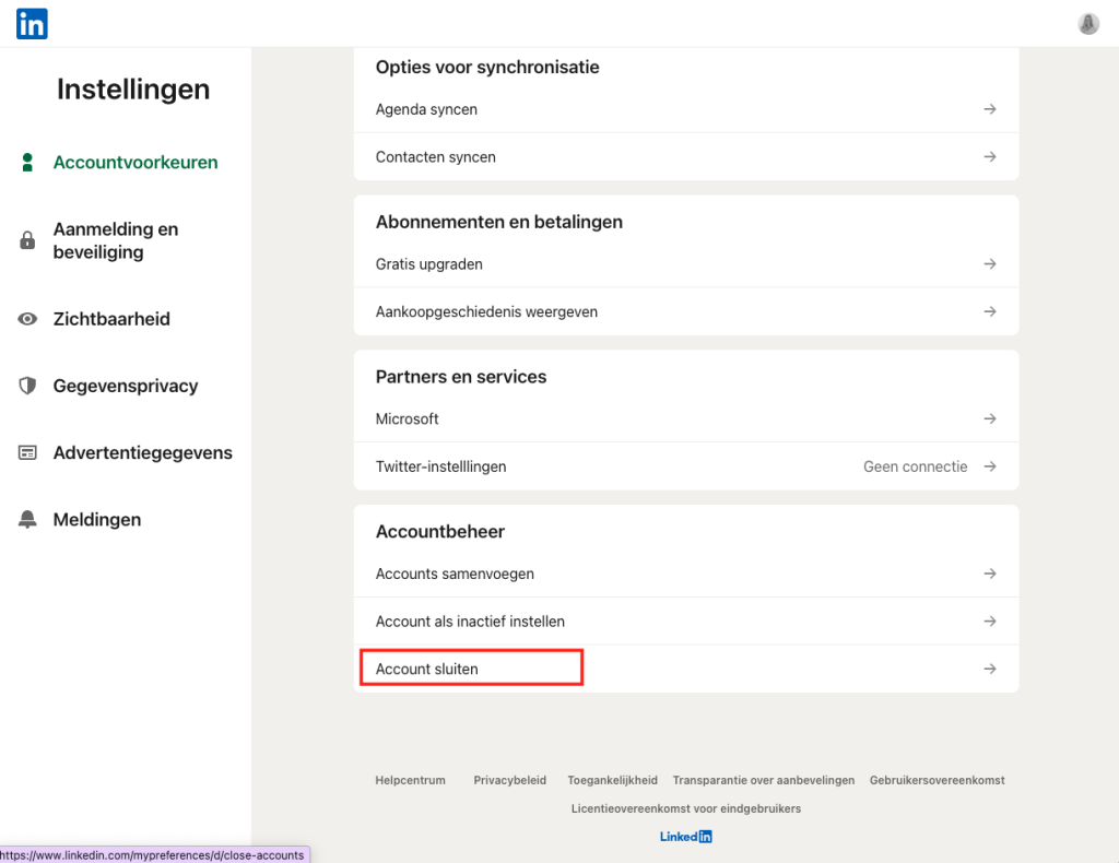LinkedIn verwijderen - account sluiten