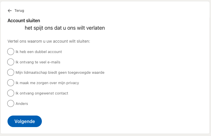 LinkedIn verwijderen - reden voor verwijderen