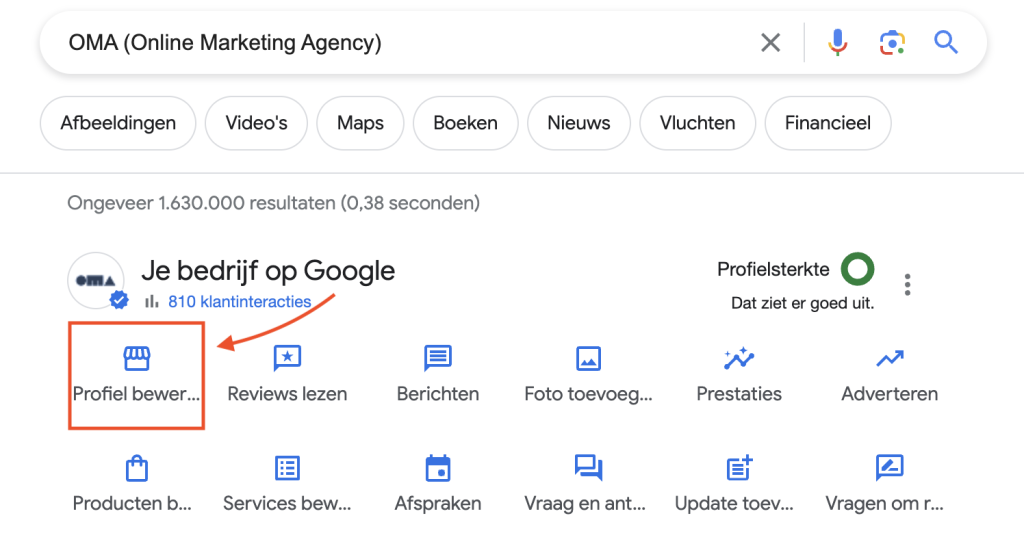 profiel bewerken in Google My Business