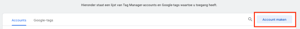 Tag Manager Account Aanmaken