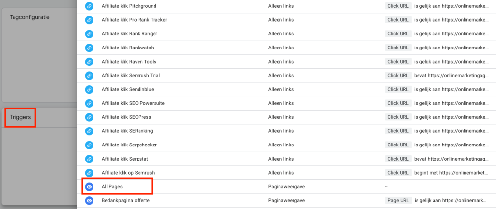 Tag Manager Tagconfiguratie All Pages