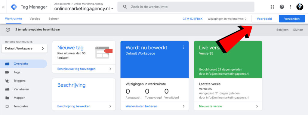 Voorbeeldfunctie Google Tag Manager