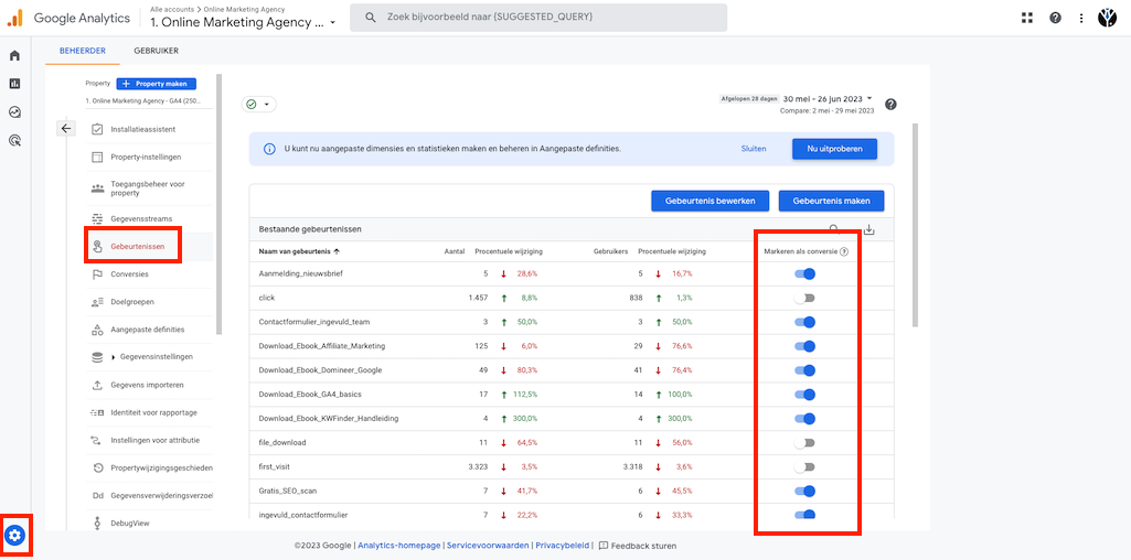 gemarkeerde gebeurtenissen GA4