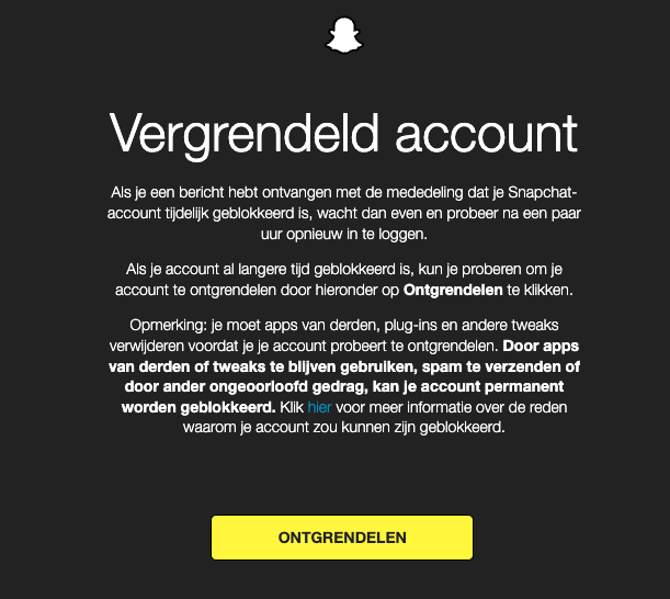 snapchat account ontgrendelen